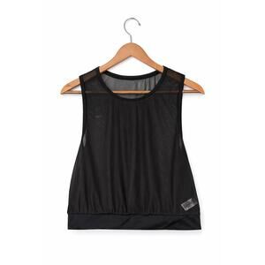 Y2K Black Mesh Tank Top Womens Size L 90s Fairy Grunge Festival Clubwear Sheer